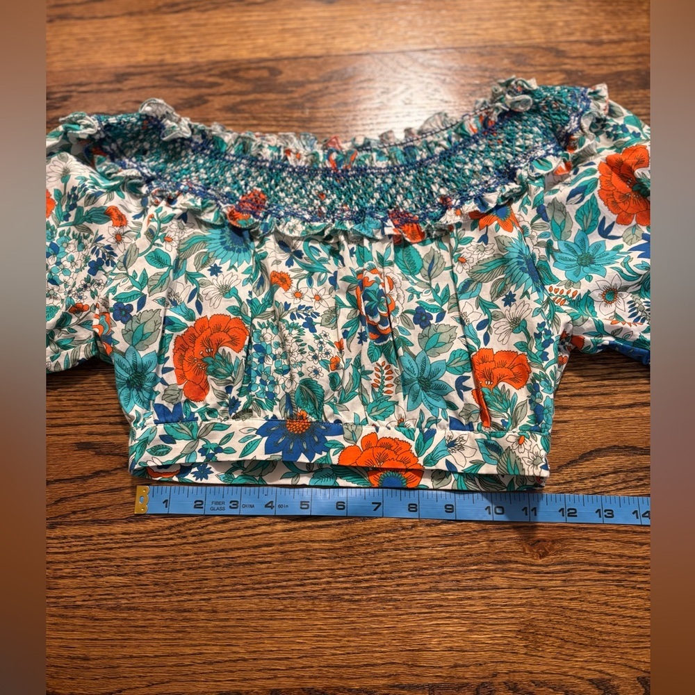 NEW LORETTA CAPONI | Florinda Floral Smocked Cotton Crop Top in Surfinas Sz XS - Picture 9 of 9